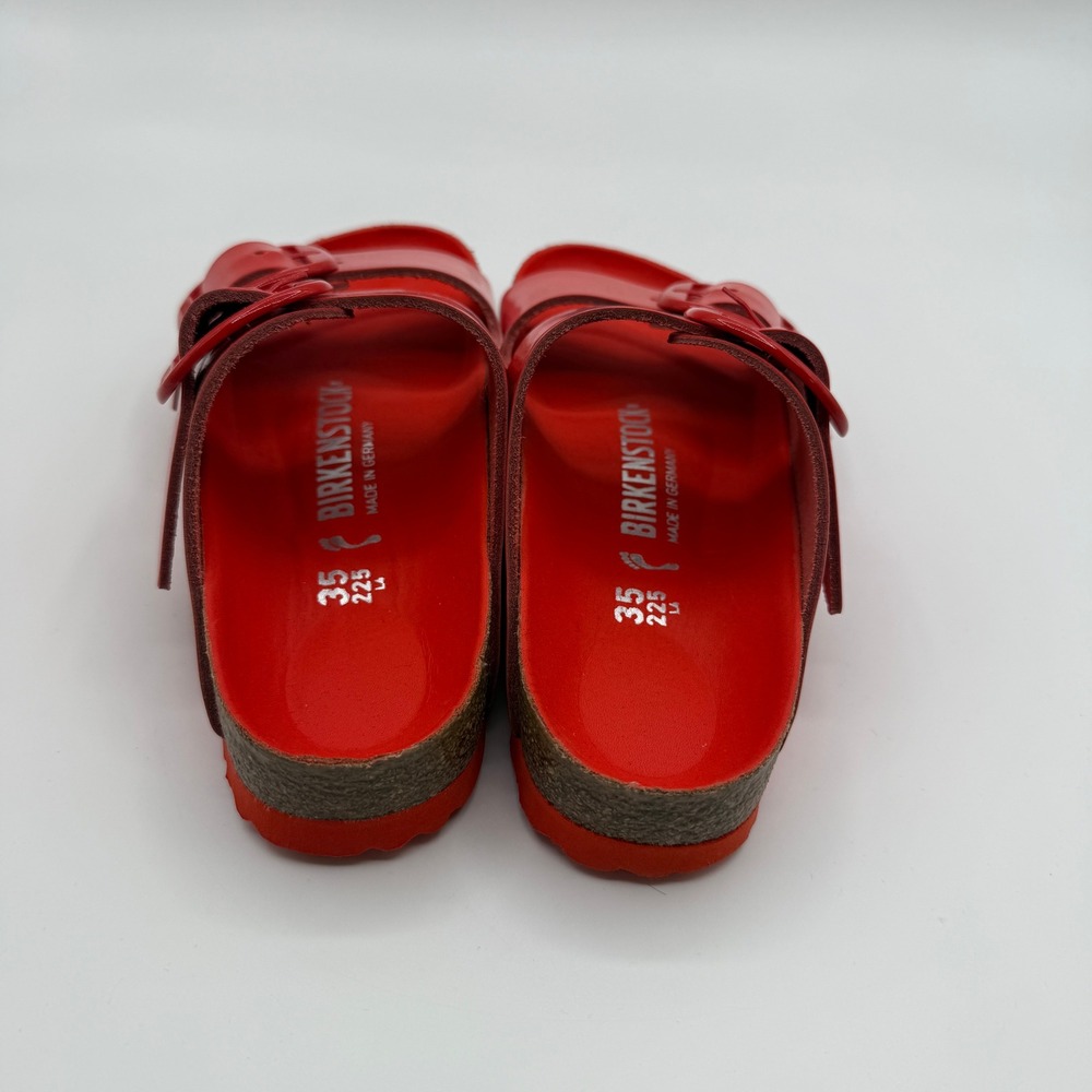 Birkenstock Arizona Big Buckle Sandals Womens 35 High Shine Tomato Red Slides - Picture 7 of 9